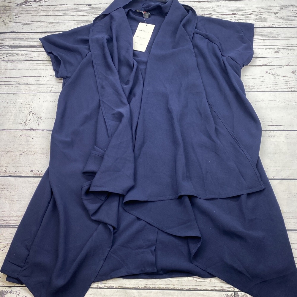 Bella Berry Navy Blue Draped Waterfall Cardigan Blouse Plus Size 2X New